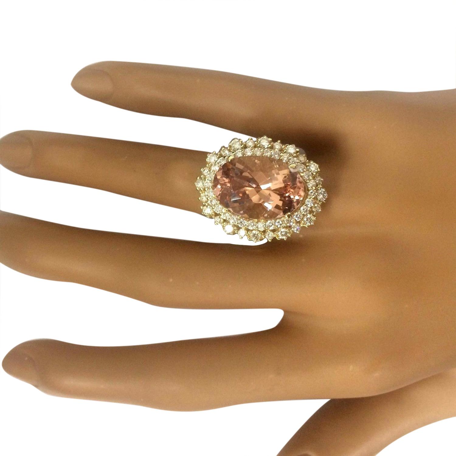 Modern Exquisite Natural Morganite Diamond Ring In 14 Karat Solid Yellow Gold  For Sale