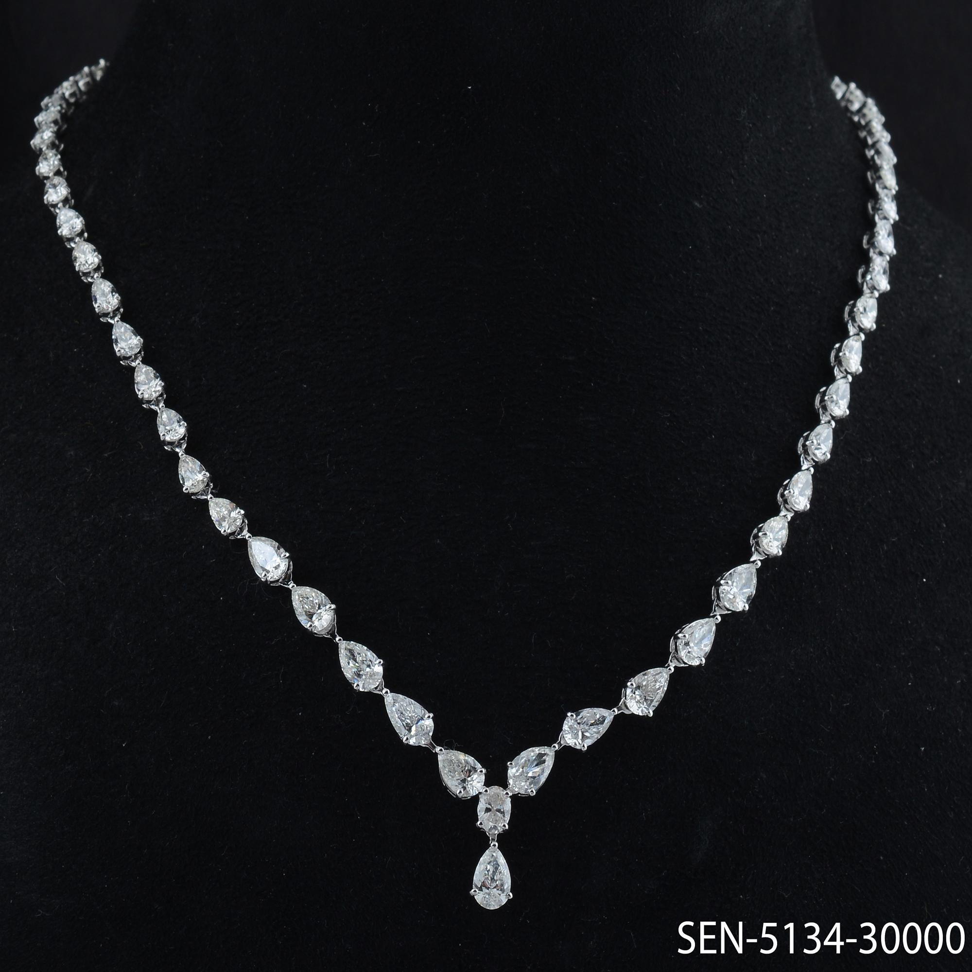 Pear Cut 12.40 Carat Pear Diamond Charm Necklace 14 Karat White Gold Handmade Jewelry For Sale