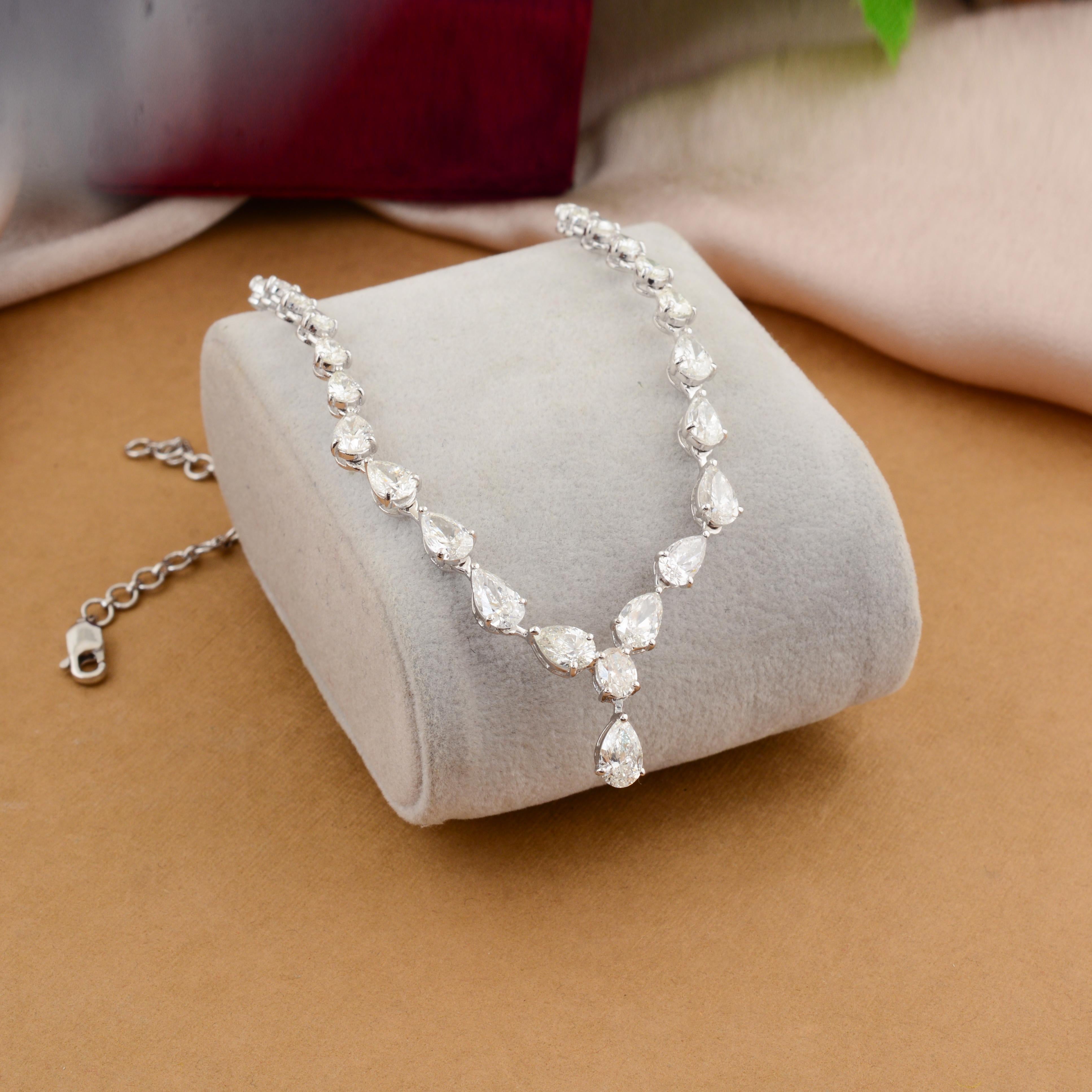Women's 12.40 Carat Pear Diamond Charm Necklace 14 Karat White Gold Handmade Jewelry For Sale