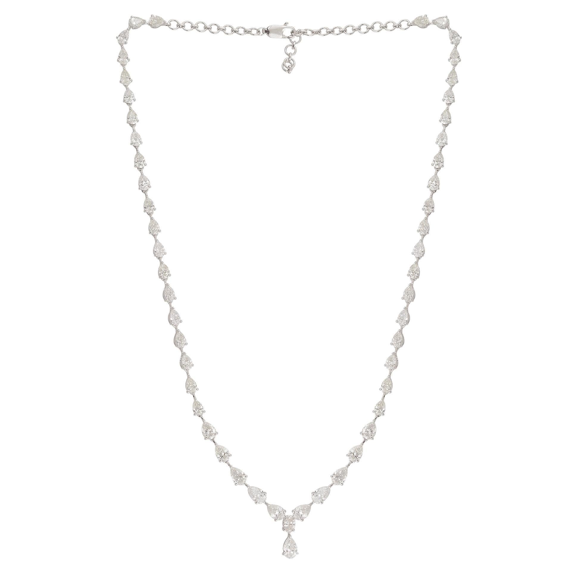 12.40 Carat Pear Diamond Charm Necklace 14 Karat White Gold Handmade Jewelry For Sale