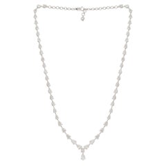 12.40 Carat Pear Diamond Charm Necklace 18 Karat White Gold Handmade Jewelry