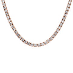 Collar de Tenis con Diamantes Redondos de Corte Brillante de 12,40 ct en Oro Rosa de 14k