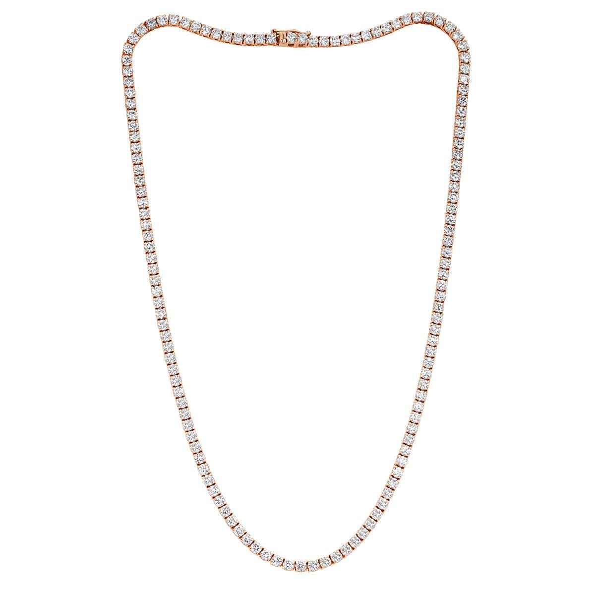12.40ct Round Brilliant Cut Diamond Tennis Necklace in 14k Rose Gold