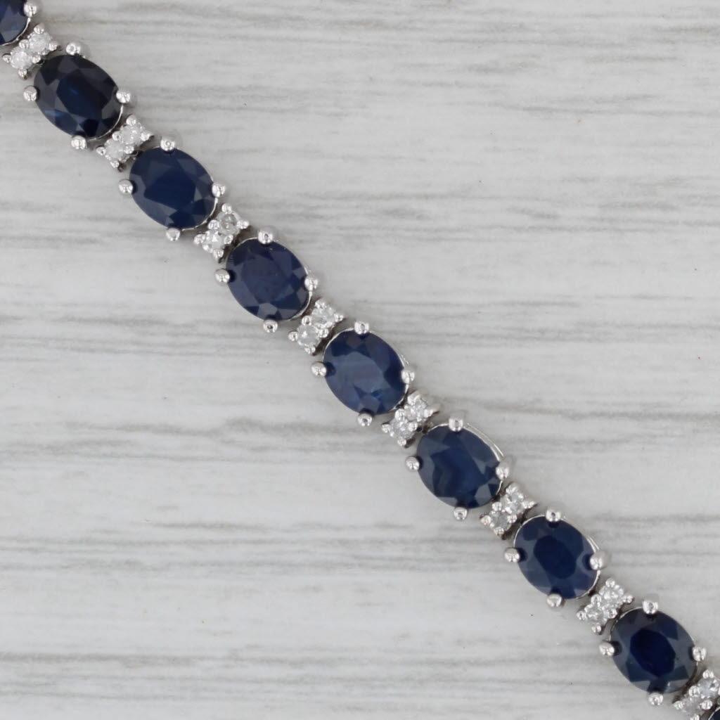 Taille ovale 12.40ctw Blue Sapphire Diamond Tennis Bracelet 14k White Gold 6.75