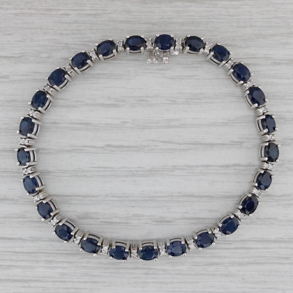 12.40ctw Blue Sapphire Diamond Tennis Bracelet 14k White Gold 6.75