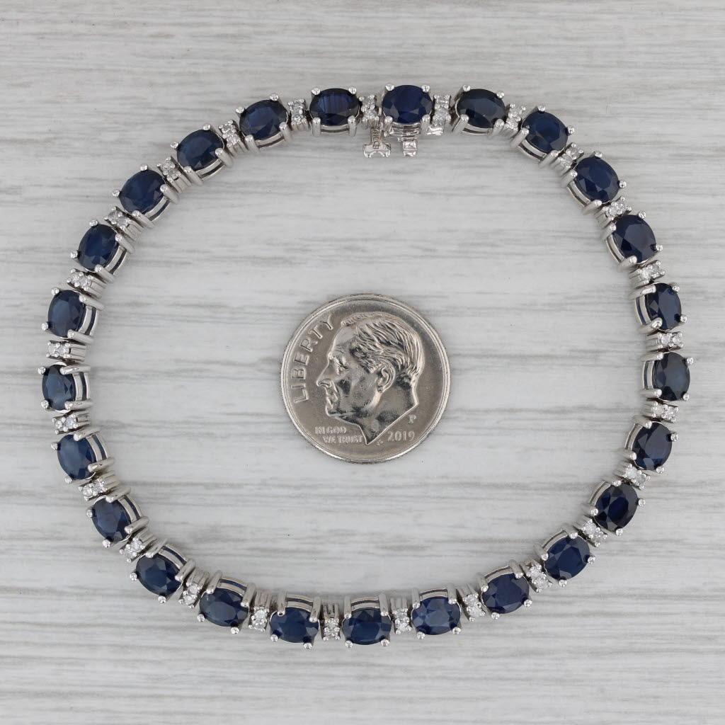 12.40ctw Blue Sapphire Diamond Tennis Bracelet 14k White Gold 6.75