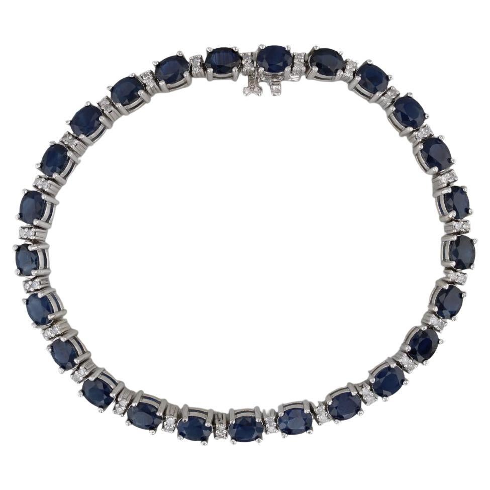 12.40ctw Blue Sapphire Diamond Tennis Bracelet 14k White Gold 6.75" 4.7mm