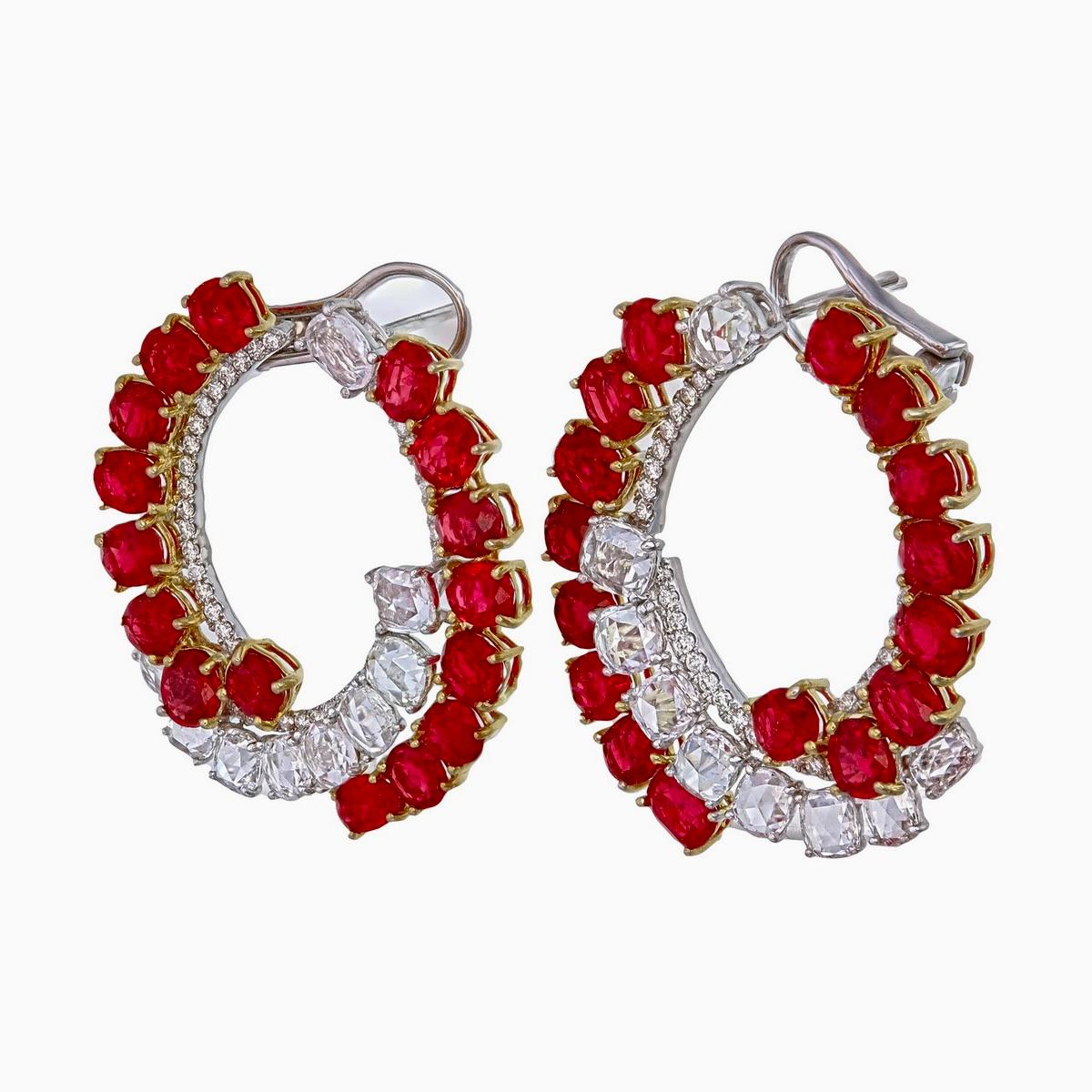 Modern 12.41 Carat Burma Ruby No Heat and Diamond Earrings in 18 Karat White Gold For Sale