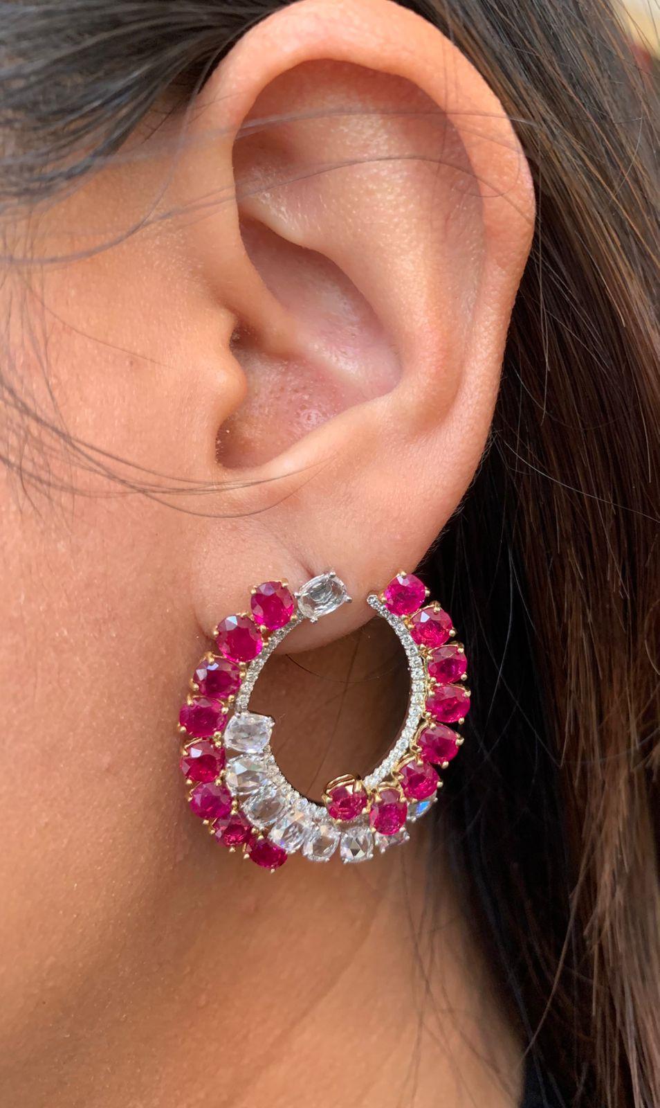 12.41 Carat Burma Ruby No Heat and Diamond Earrings in 18 Karat White Gold In New Condition For Sale In Bangkok, TH