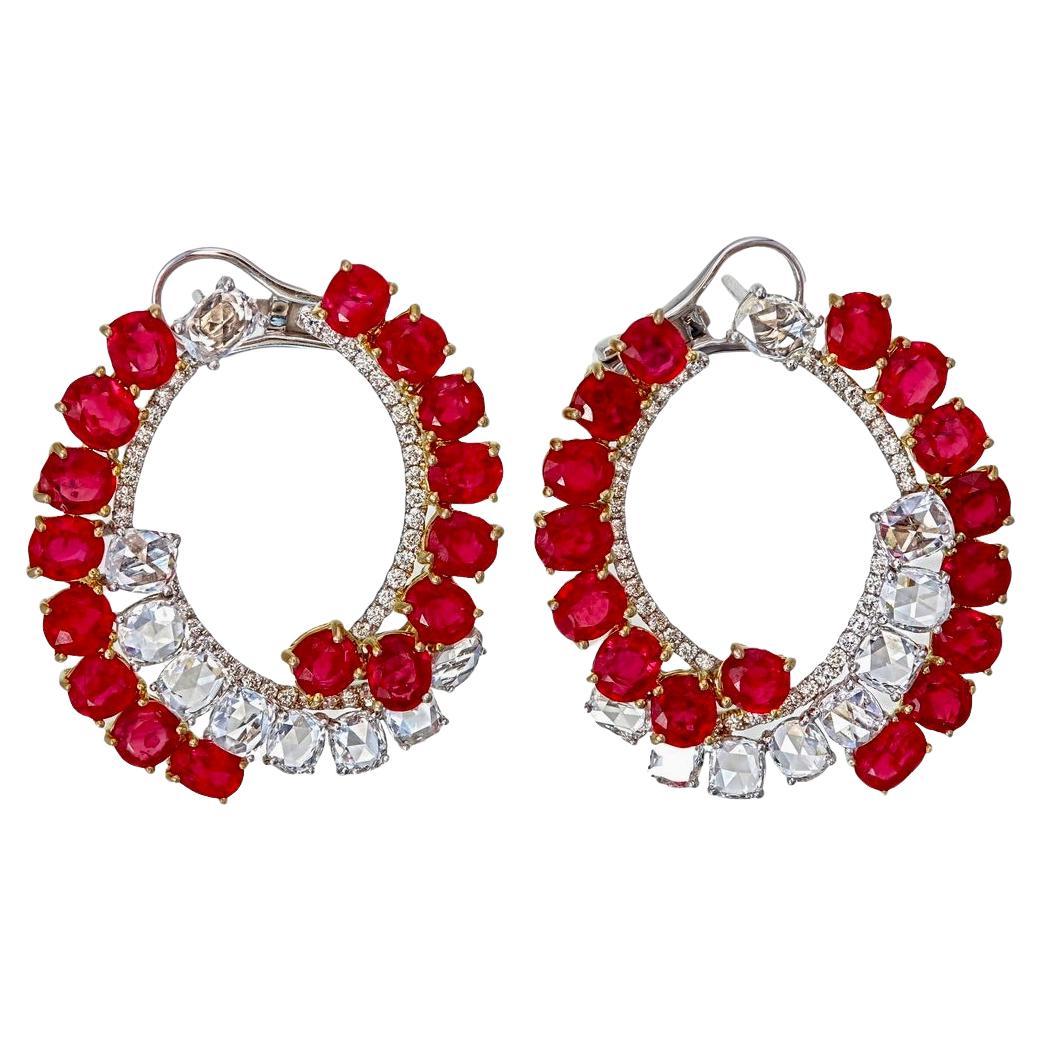12.41 Carat Burma Ruby No Heat and Diamond Earrings in 18 Karat White Gold For Sale