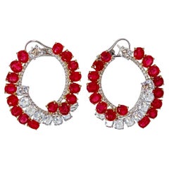 12.41 Carat Burma Ruby No Heat and Diamond Earrings in 18 Karat White Gold