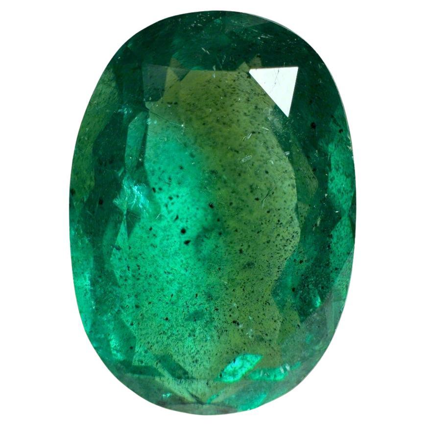 Stone: Emerald
Weight: 12.42-carats
Shape: Oval Cut
Clarity: Transparent
Luster: Very Good
Color: Rich Green
Measurements: 18.35mm x 13.03mm x 8.55mm
Geographic Origin: Colombia
Treatment: Natural, Oiling

Comments: Due to their growth conditions in