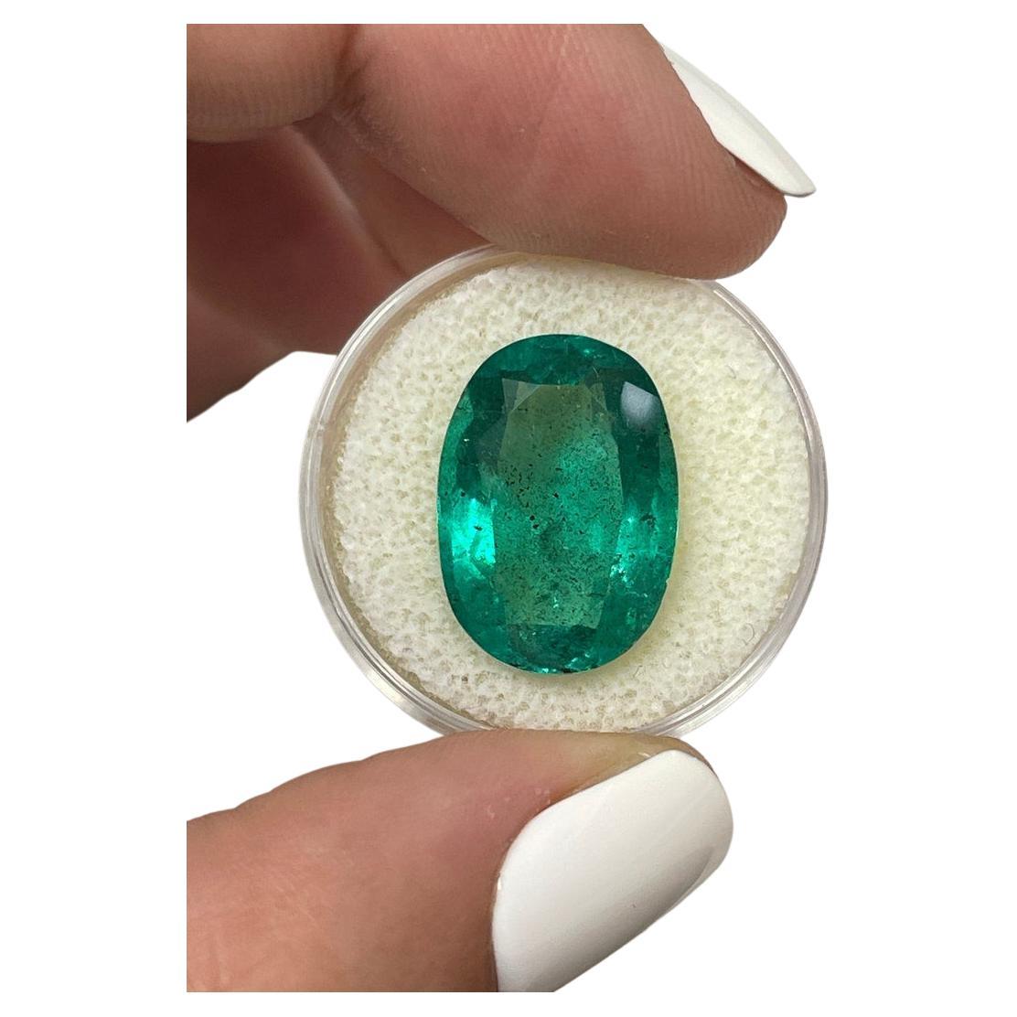 12.42 Carat Rich Green Colombian Emerald Oval Cut - May Birthstone Gem For Sale