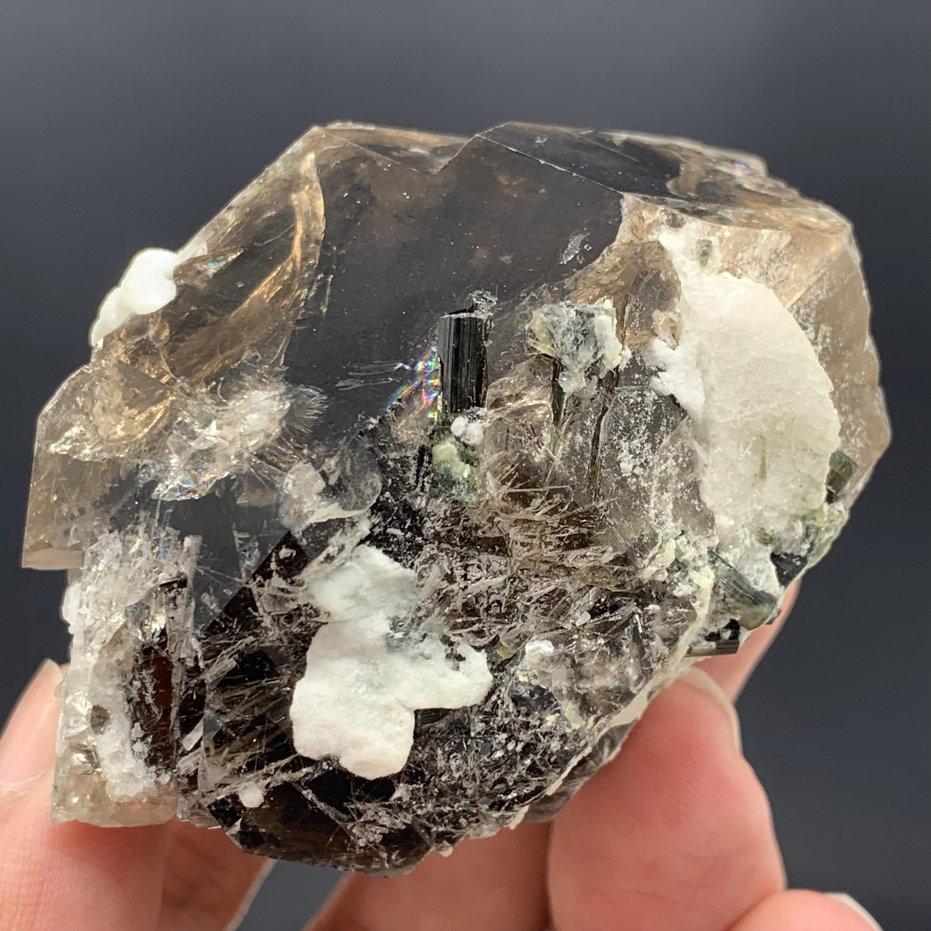 124.27 Gram Lovely Smoky Quartz With Tourmaline Crystals From Skardu, Pakistan  For Sale 2