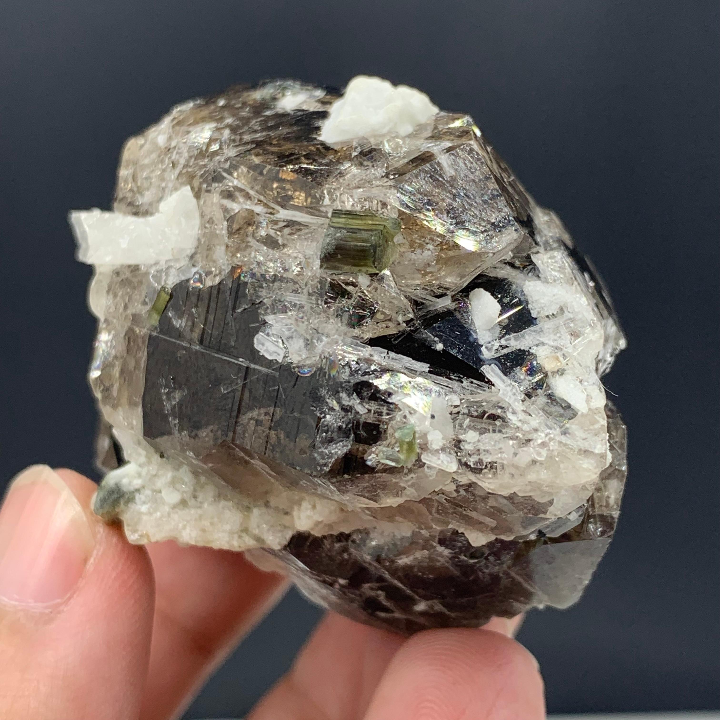 124.27 Gram Lovely Smoky Quartz With Tourmaline Crystals From Skardu, Pakistan  For Sale 3