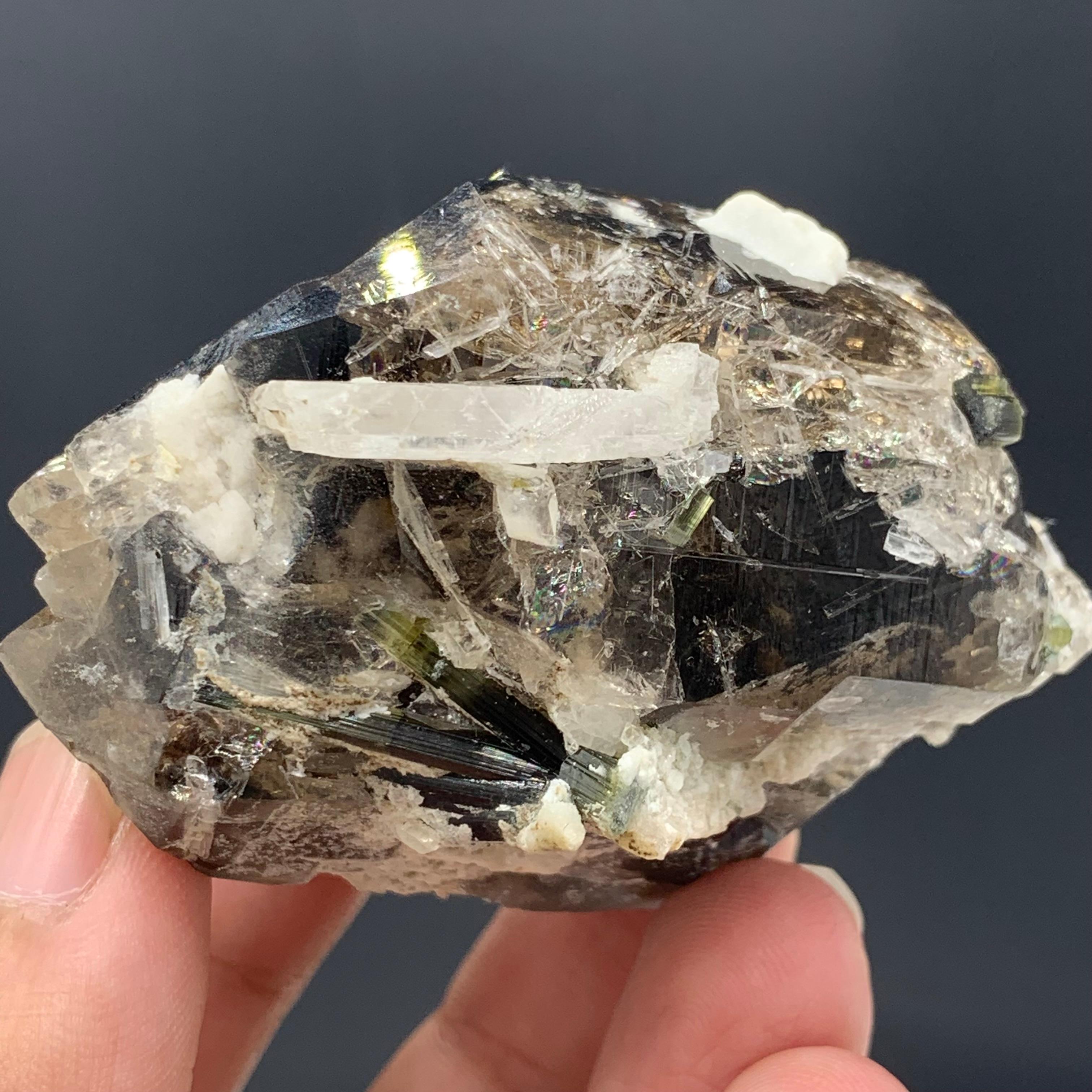 124.27 Gram Lovely Smoky Quartz With Tourmaline Crystals From Skardu, Pakistan  For Sale 4