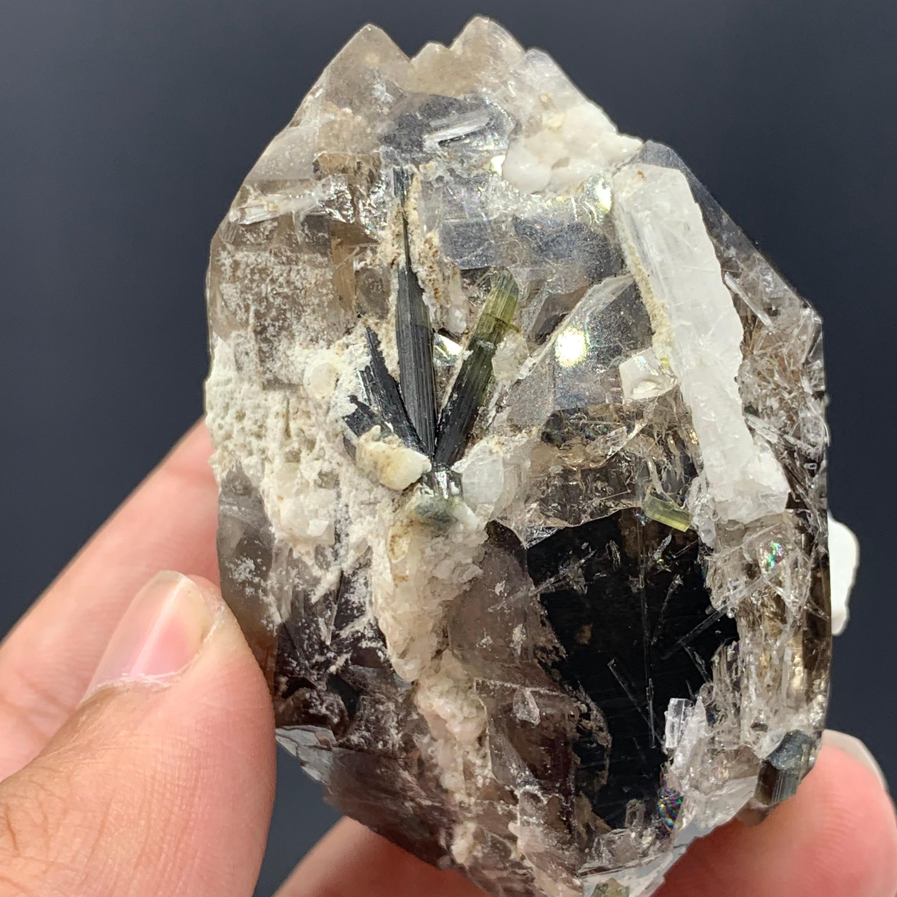 124.27 Gram Lovely Smoky Quartz With Tourmaline Crystals From Skardu, Pakistan  For Sale 9
