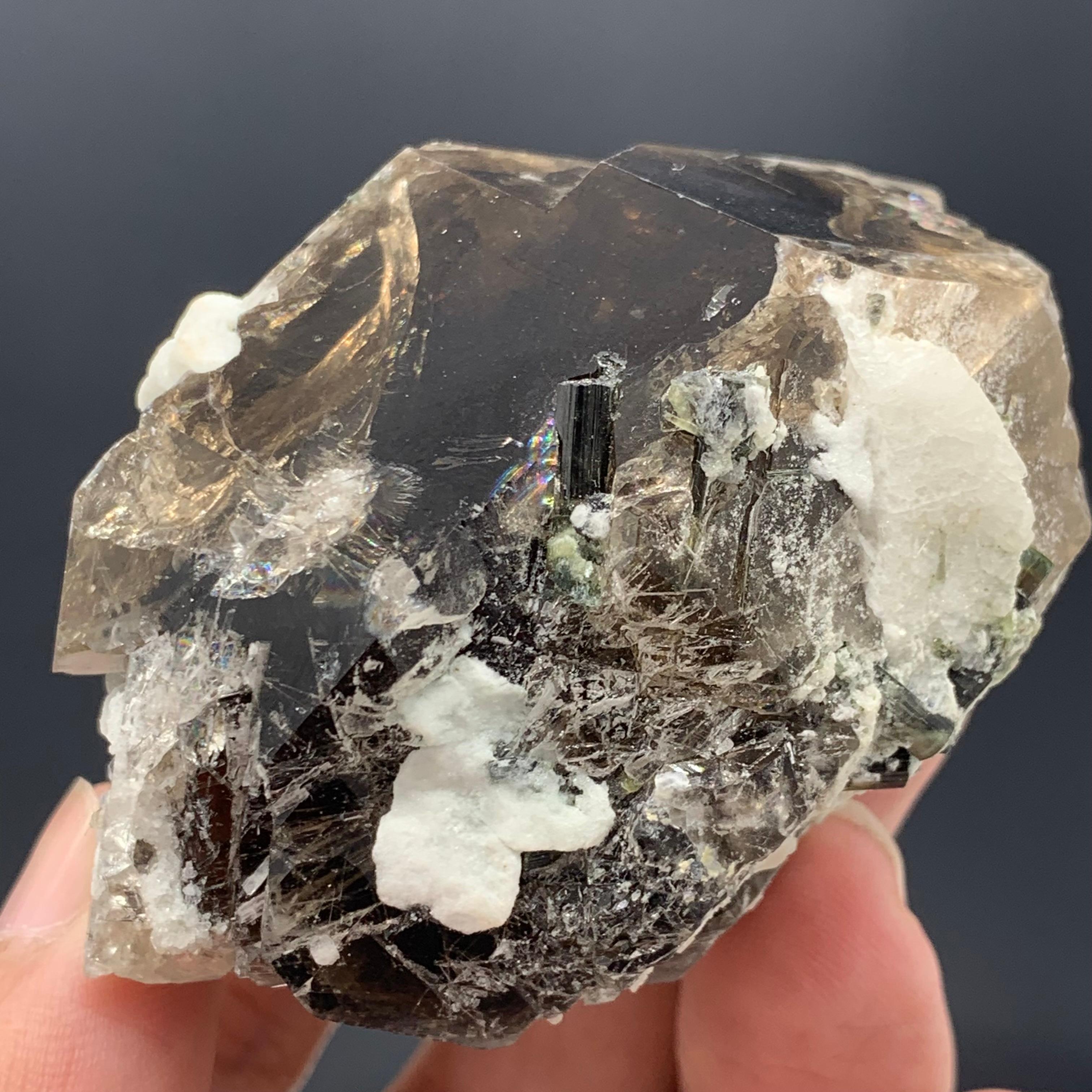 124.27 Gram Lovely Smoky Quartz With Tourmaline Crystals From Skardu, Pakistan  For Sale 1
