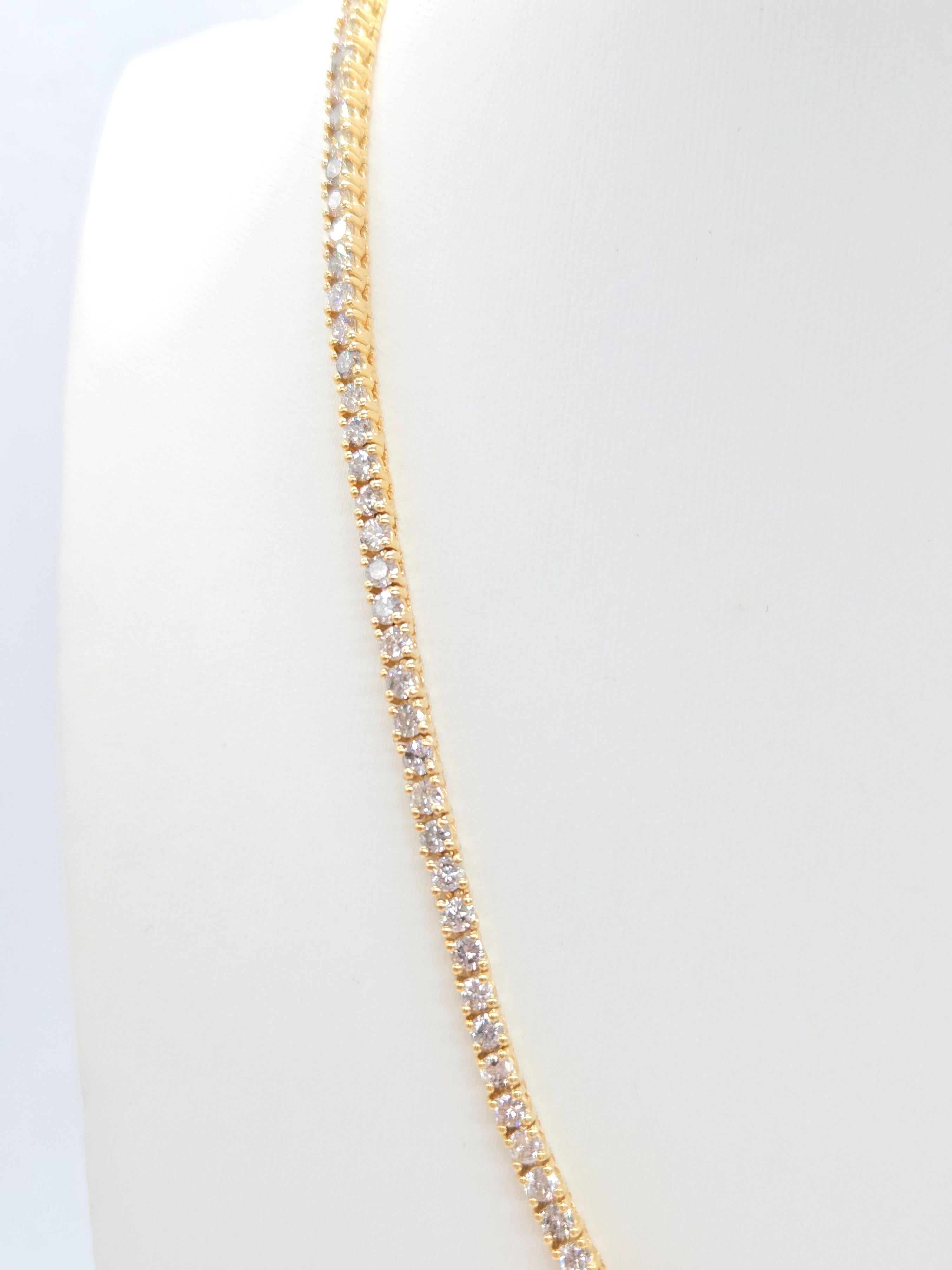 12,43 Karat natürlicher Diamant-Tennis-Halskette aus 14K Gelbgold 18