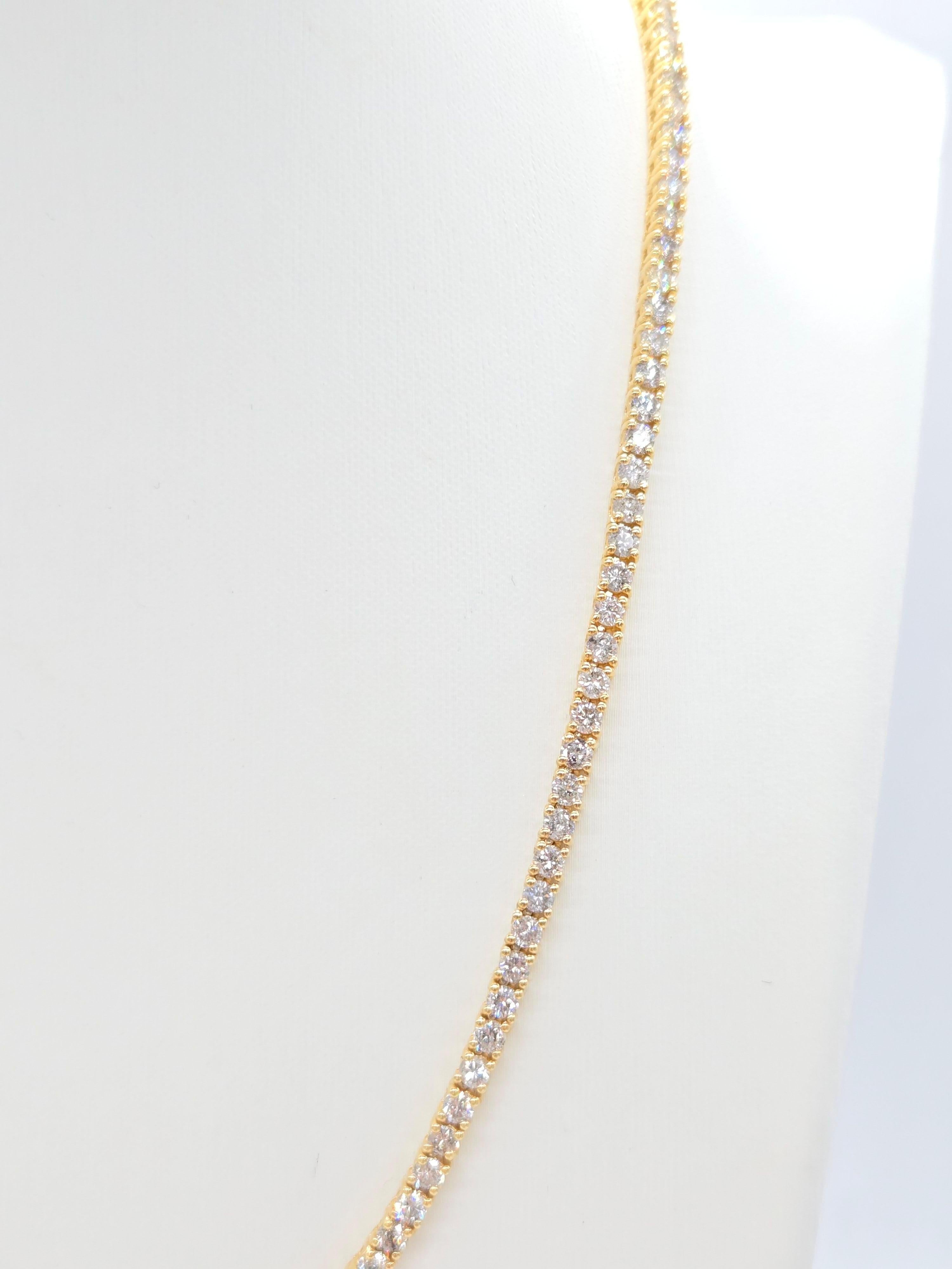 12,43 Karat natürlicher Diamant-Tennis-Halskette aus 14K Gelbgold 18