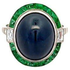12.43 Carat Sugarloaf Sapphire GIA and Diamond Platinum Statement Cocktail Ring
