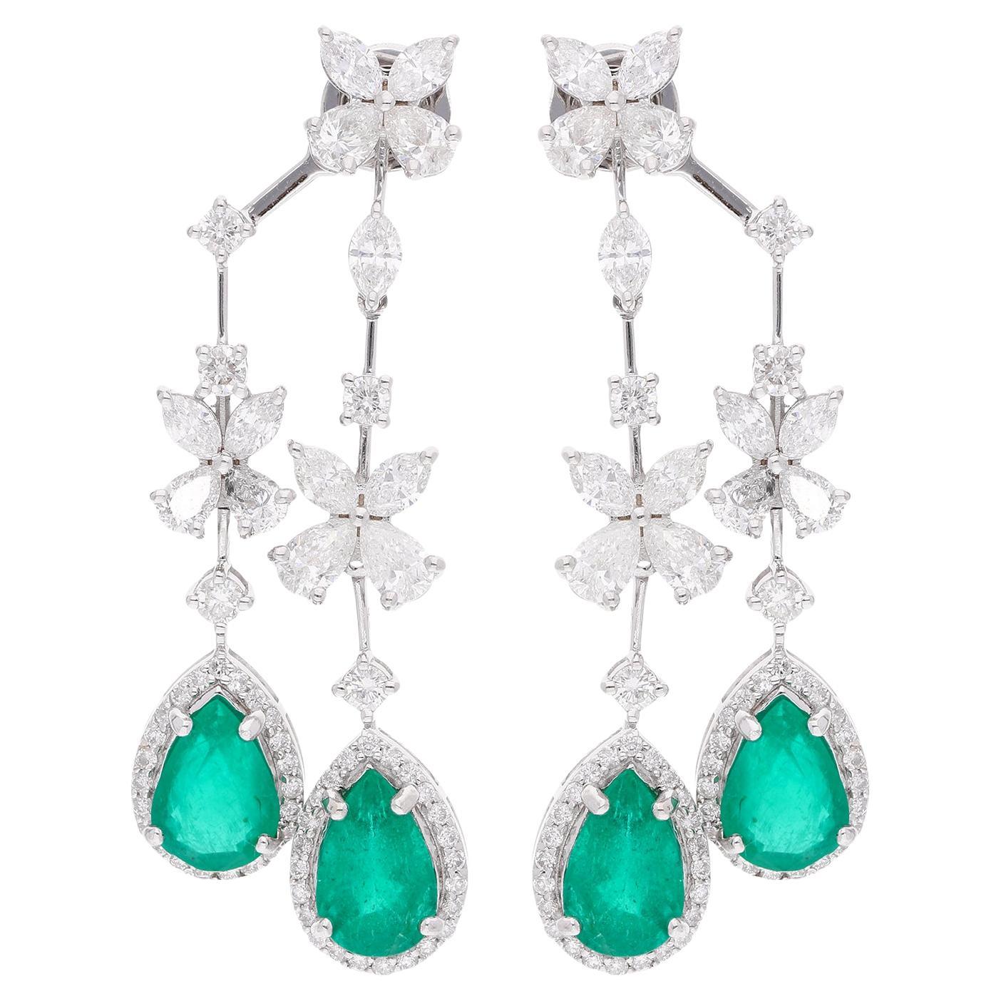 12,43TCW Birne Sambia Smaragd Diamant Ohr Jacke Ohrringe 18k Weißgold Schmuck
