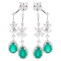 12,43TCW Birne Sambia Smaragd Diamant Ohr Jacke Ohrringe 18k Weißgold Schmuck