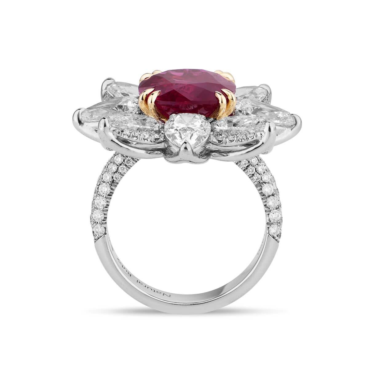 Oval Cut 12.44 Carat Natural Unheated Red Oval Ruby Platinum Diamond Cocktail Dress Ring  For Sale