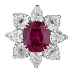 12.44 Carat Natural Unheated Red Oval Ruby Platinum Diamond Cocktail Dress Ring