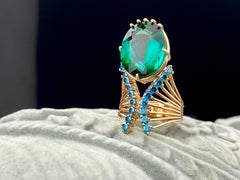 12.44 Carat Tourmaline Teal Green Diamond Cocktail Ring
