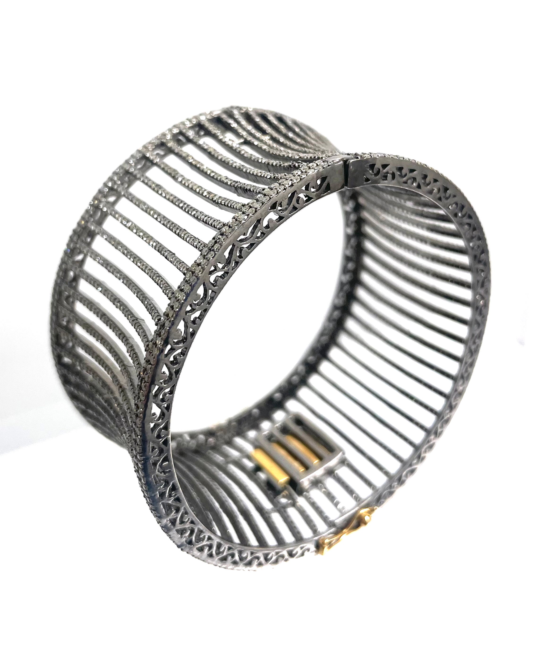 12.44 Carats Pave Diamond Cuff Paradizia Bracelet For Sale 3