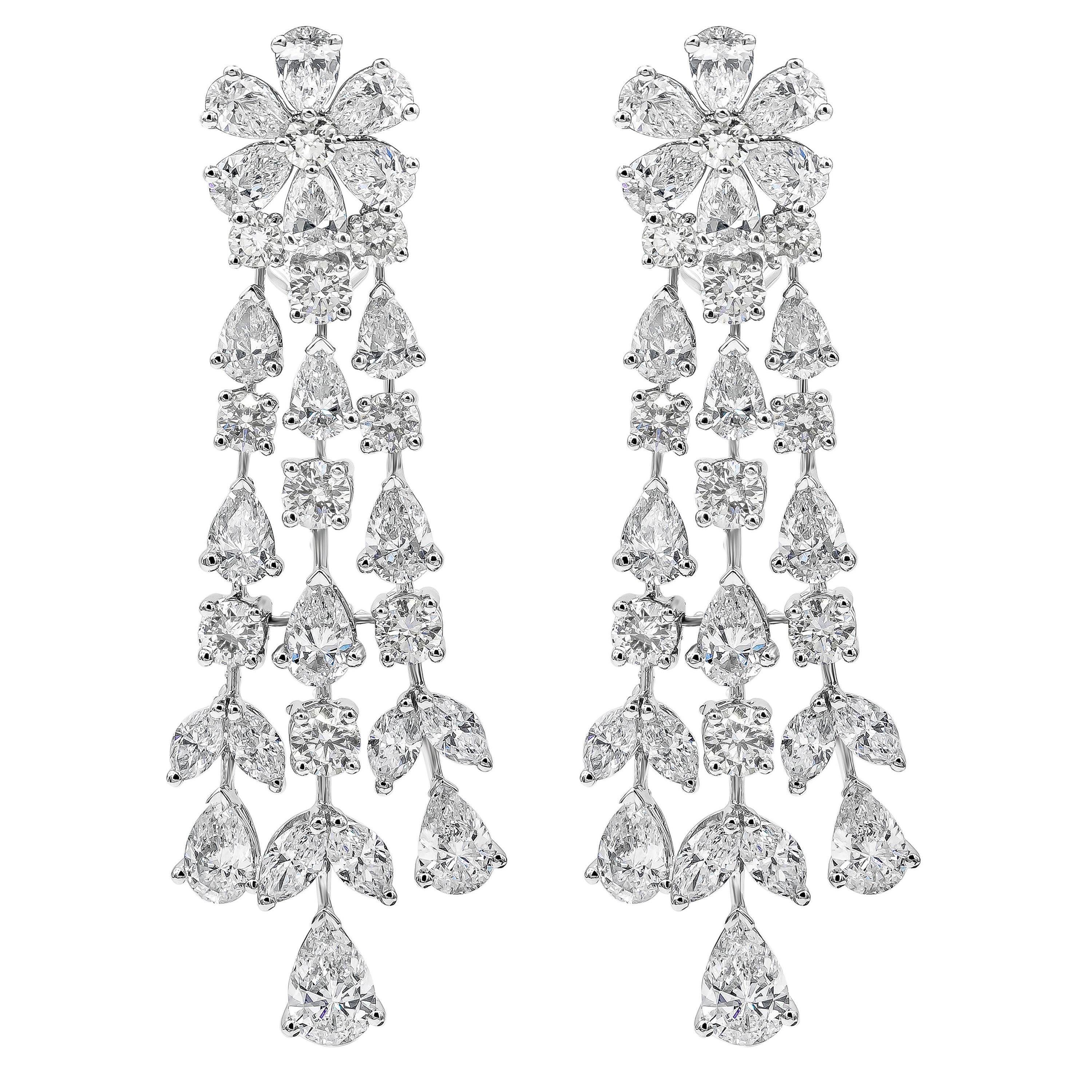Roman Malakov 12.45 Carats Total Mixed Cut Diamond Chandelier Earrings For Sale