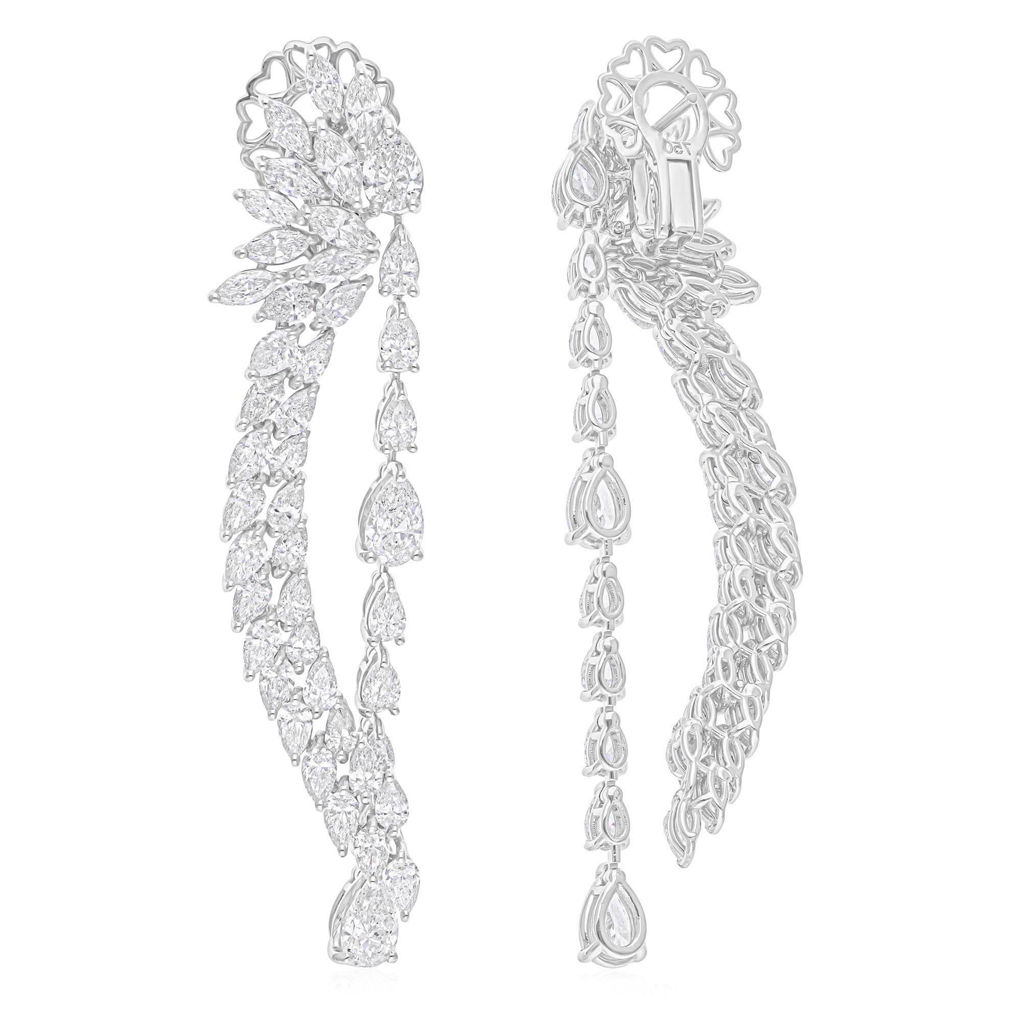 Taille poire 12.45 Carat H Color SI Clarity Diamond Dangle Ears 14 Karat White Solid Gold en vente