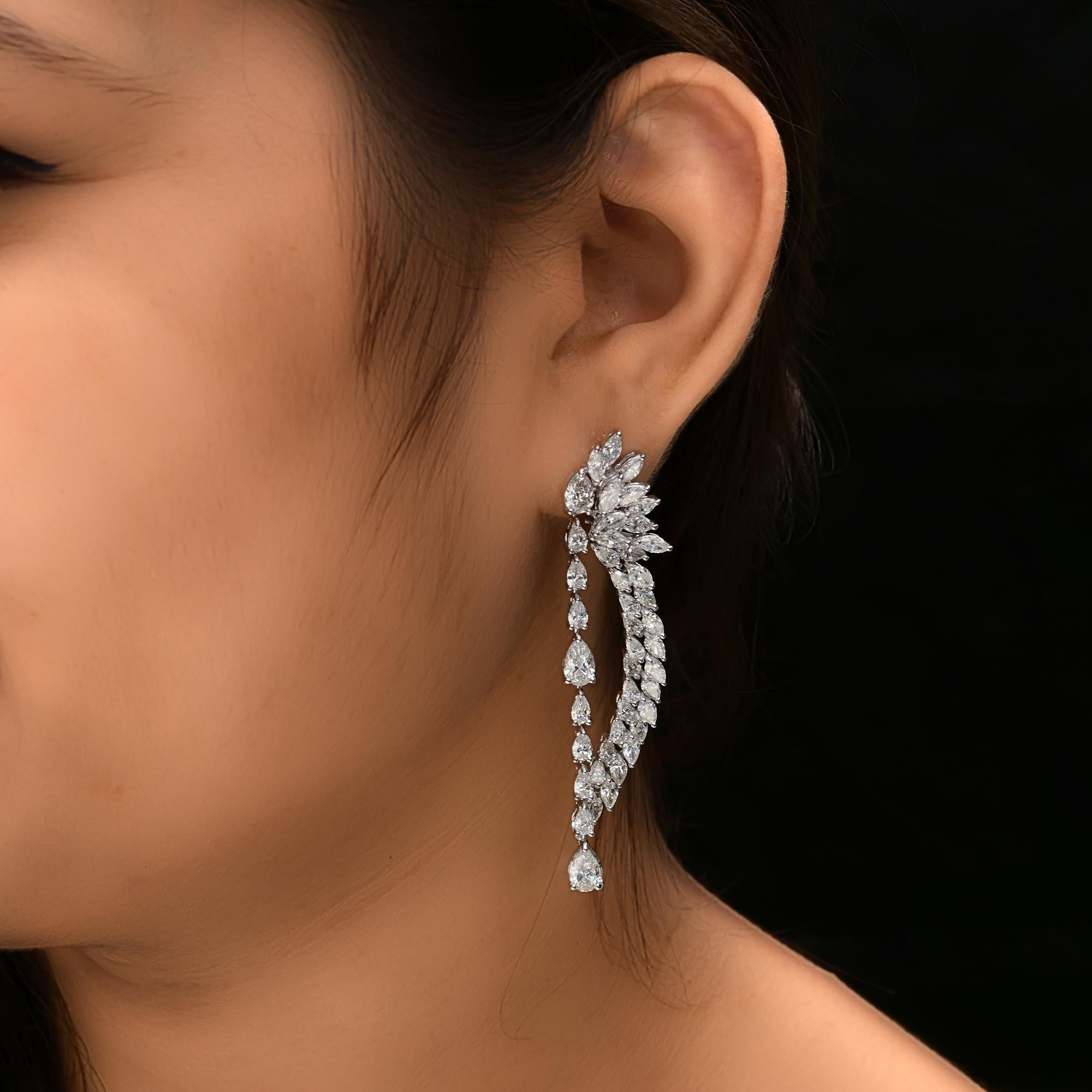 12.45 Carat H Color SI Clarity Diamond Dangle Ears 14 Karat White Solid Gold Neuf - En vente à Diera, Dubai