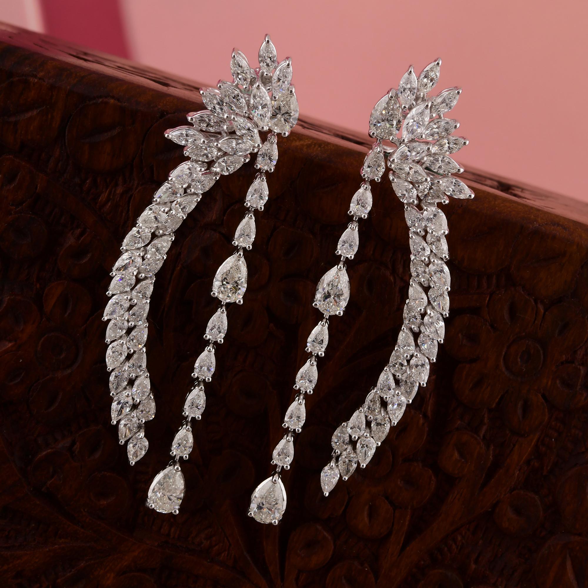 12.45 Carat H Color SI Clarity Diamond Dangle Ears 14 Karat White Solid Gold Pour femmes en vente