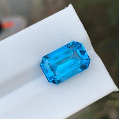 12.45 Carat Natural Loose Swiss Blue Topaz Emerald Shape Gemstone