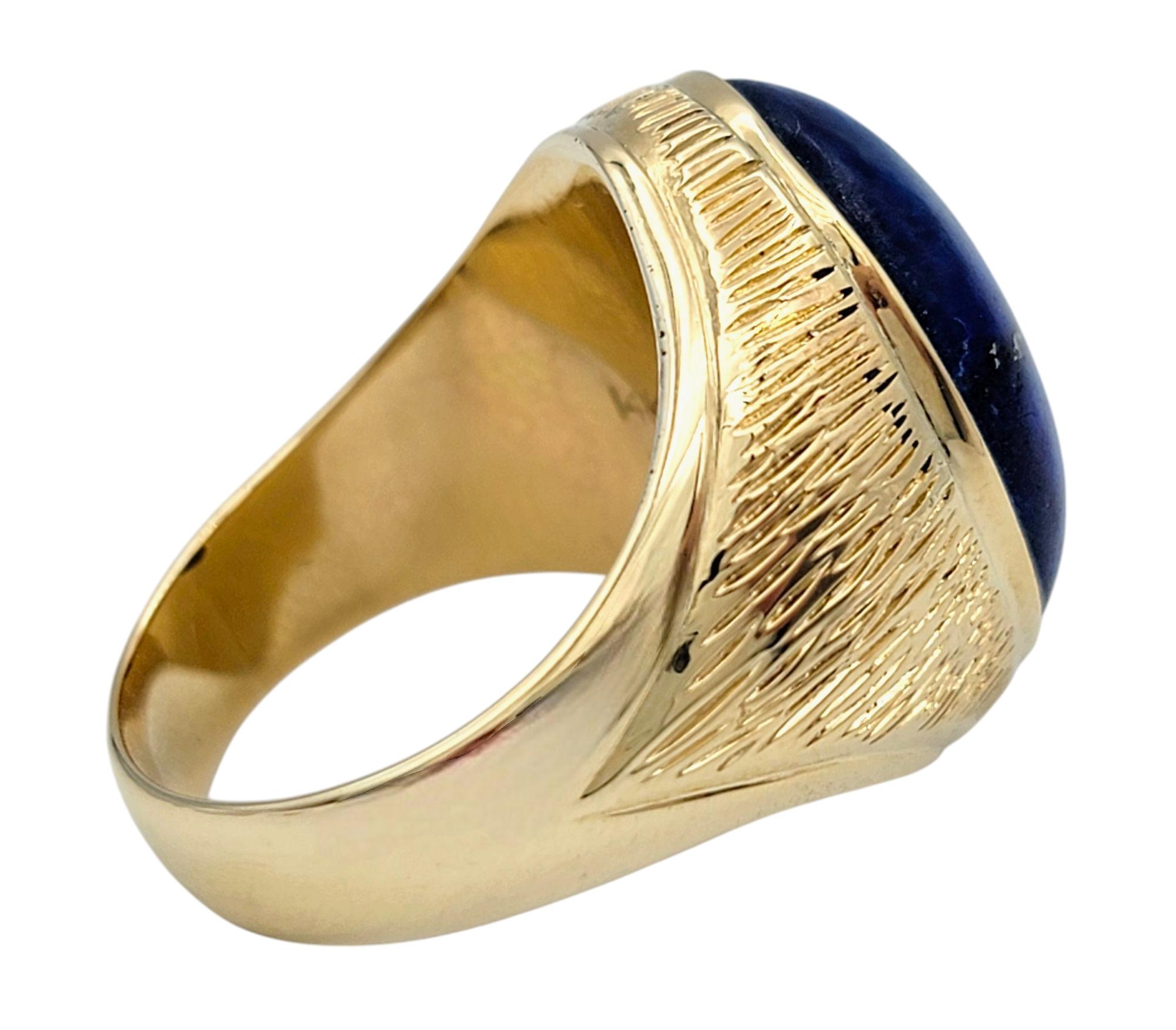 12.45 Carat Oval Cabochon Cut Blue Lapis Cocktail Ring in Textured Yellow Gold In Good Condition For Sale In Scottsdale, AZ