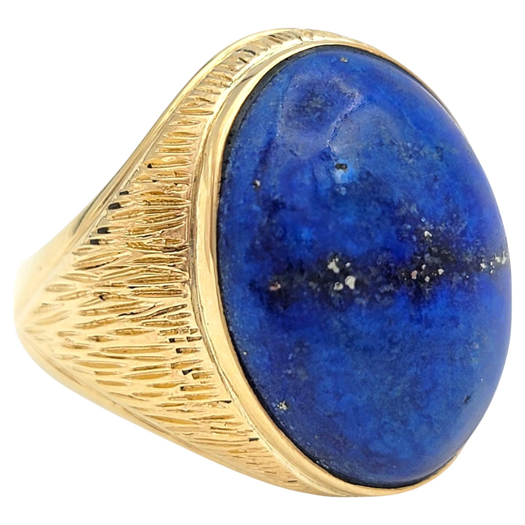 12.45 Carat Oval Cabochon Cut Blue Lapis Cocktail Ring in Textured Yellow Gold For Sale