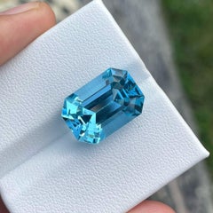 12.45 Carat Natural Loose Swiss Blue Topaz Emerald Cut Madagascar's Gemstone