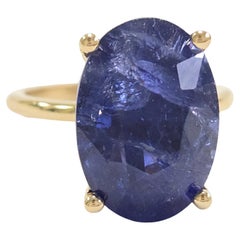 12,45 Karat Oval geformter natürlicher Saphir Ring 14 Karat Gelbgold