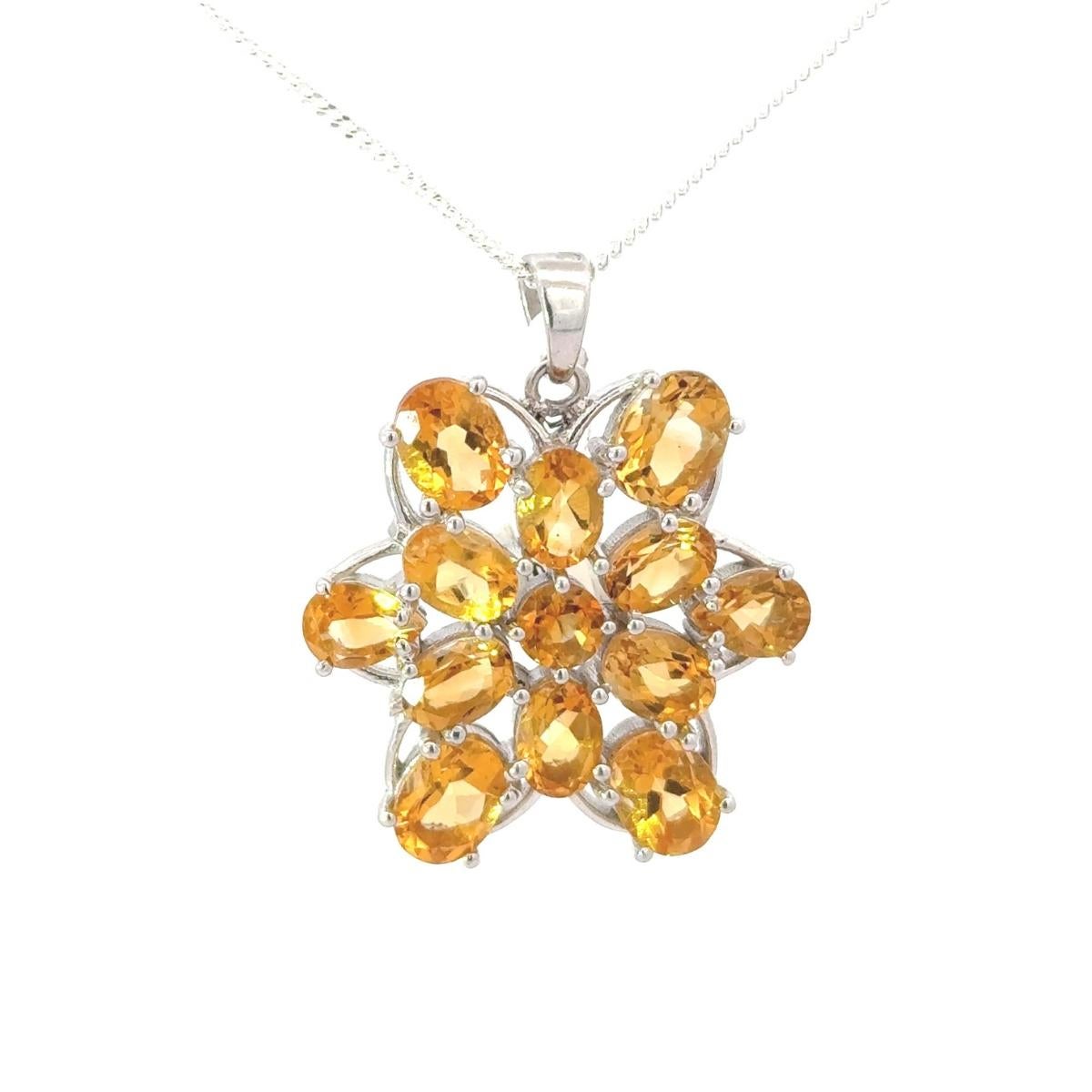 Women's 12.45 CTW Citrine Birthstone Star Style Pendant for Women Set in 925 Silver For Sale