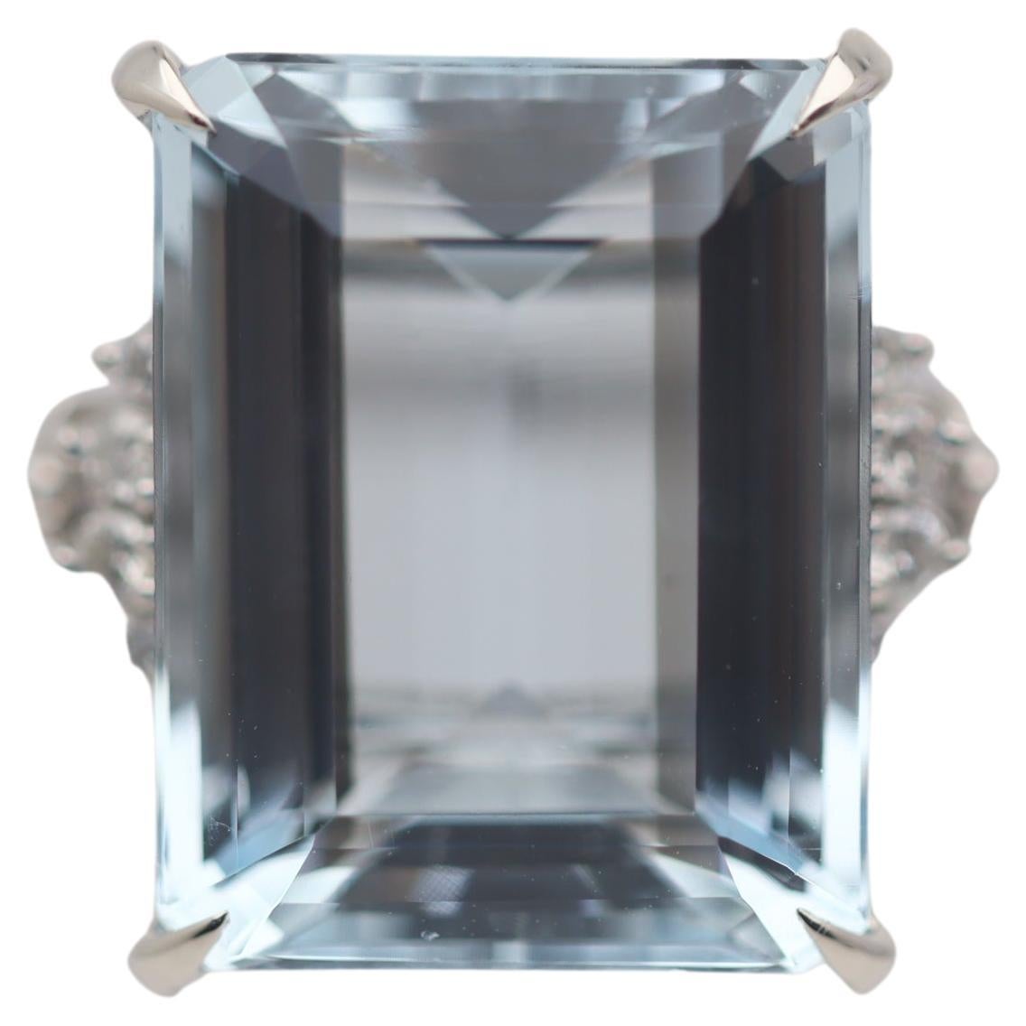 12.46 Carat Aquamarine Diamond Platinum Ring