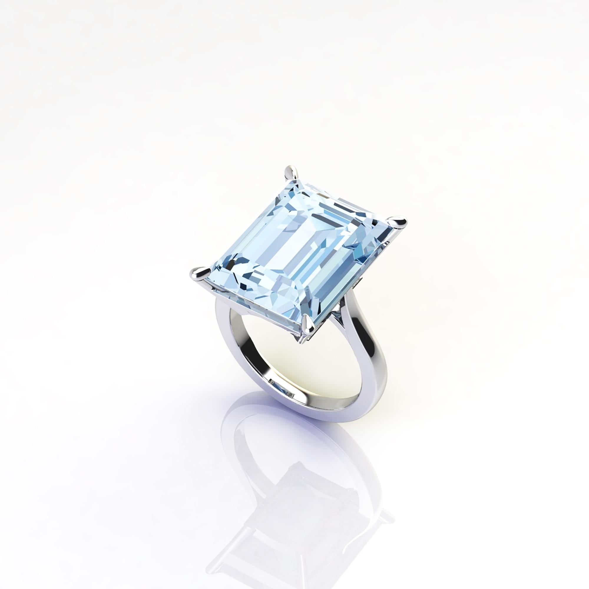 14.06 carat aquamarine, emerald set in an hand crafted, delicate and sophisticated looking Platinum 950 ring, manufactured with the best Italian manufacturing.
Complimentary GIA Certification upon order
This ring is made to order to guarantee its