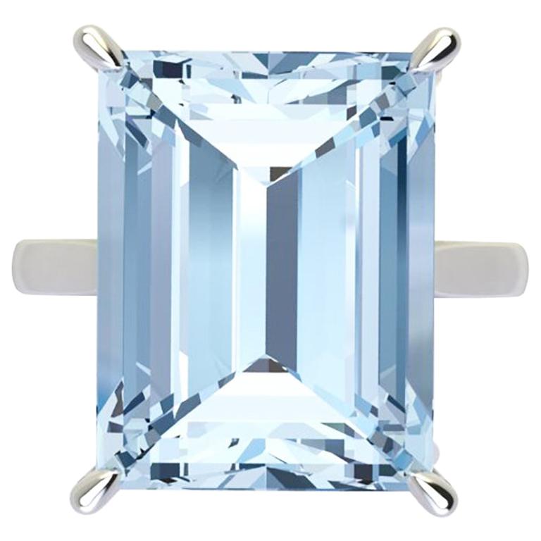 14.06 Carat Emerald Cut Aquamarine Platinum Cocktail Ring