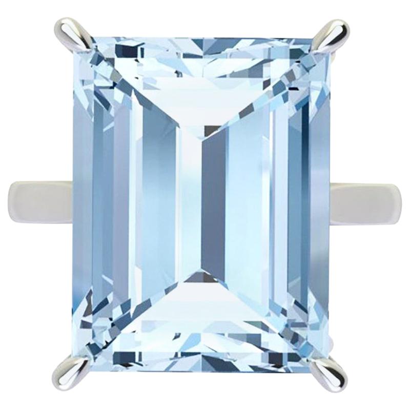 12.46 Carat Emerald Cut Aquamarine Platinum Cocktail Ring