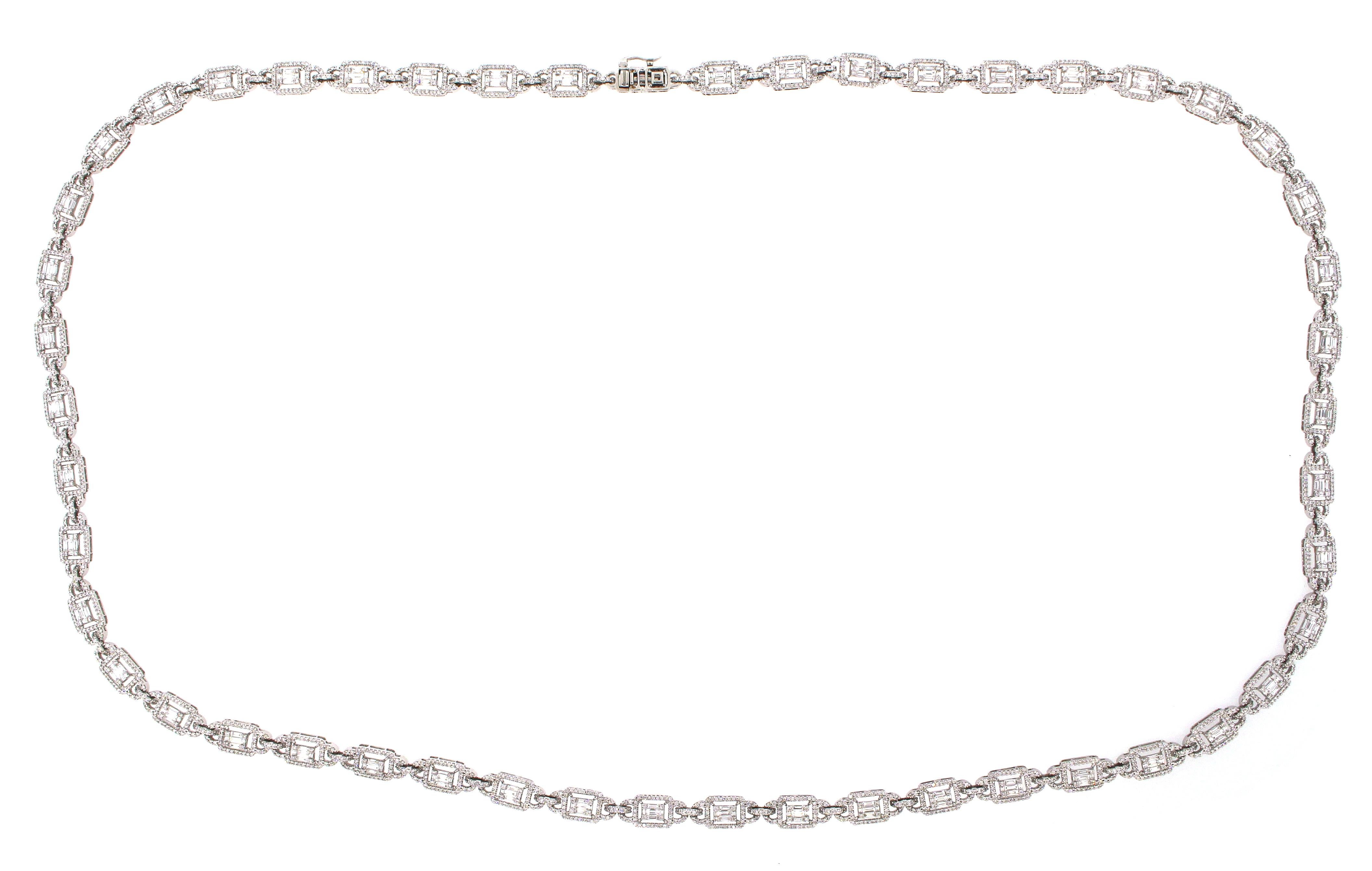 Women's 12.46 Carat Emerald Cut Cluster Diamond Illusion Necklace For Sale
