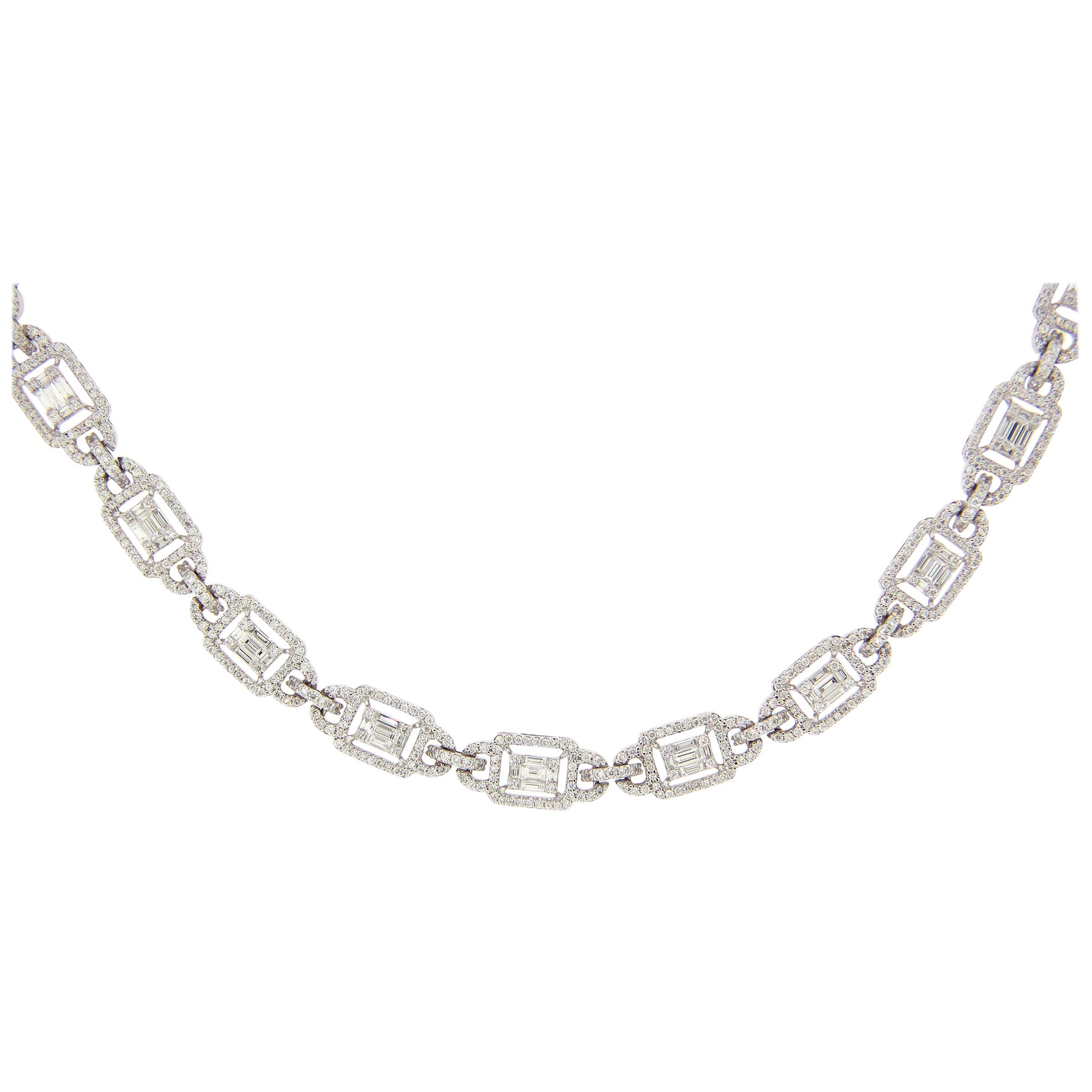 12.46 Carat Emerald Cut Cluster Diamond Illusion Necklace For Sale