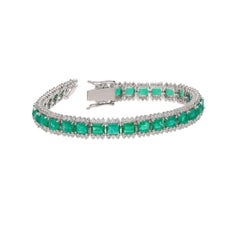 12.46 Ct Natural Zambian Tennis Bracelet with 3.25 Ct Diamonds and 18k Gold