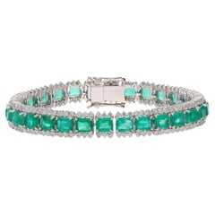 12.46 Ct Natural Zambian Tennis Bracelet with 3.25 Ct Diamonds and 18k Gold