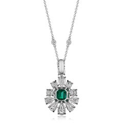 12.46ct Asscher Cut Emerald & Pear Shape Diamond Necklace in Platinum